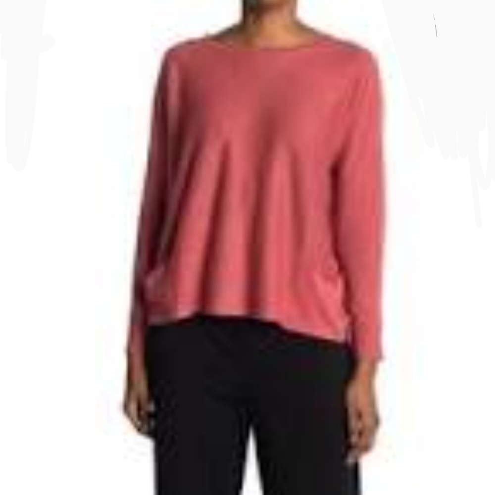 Eileen Fisher Top Pullover Lightweight Long Sleeve Cotton Linen Cedar M NWT - Picture 3 of 15